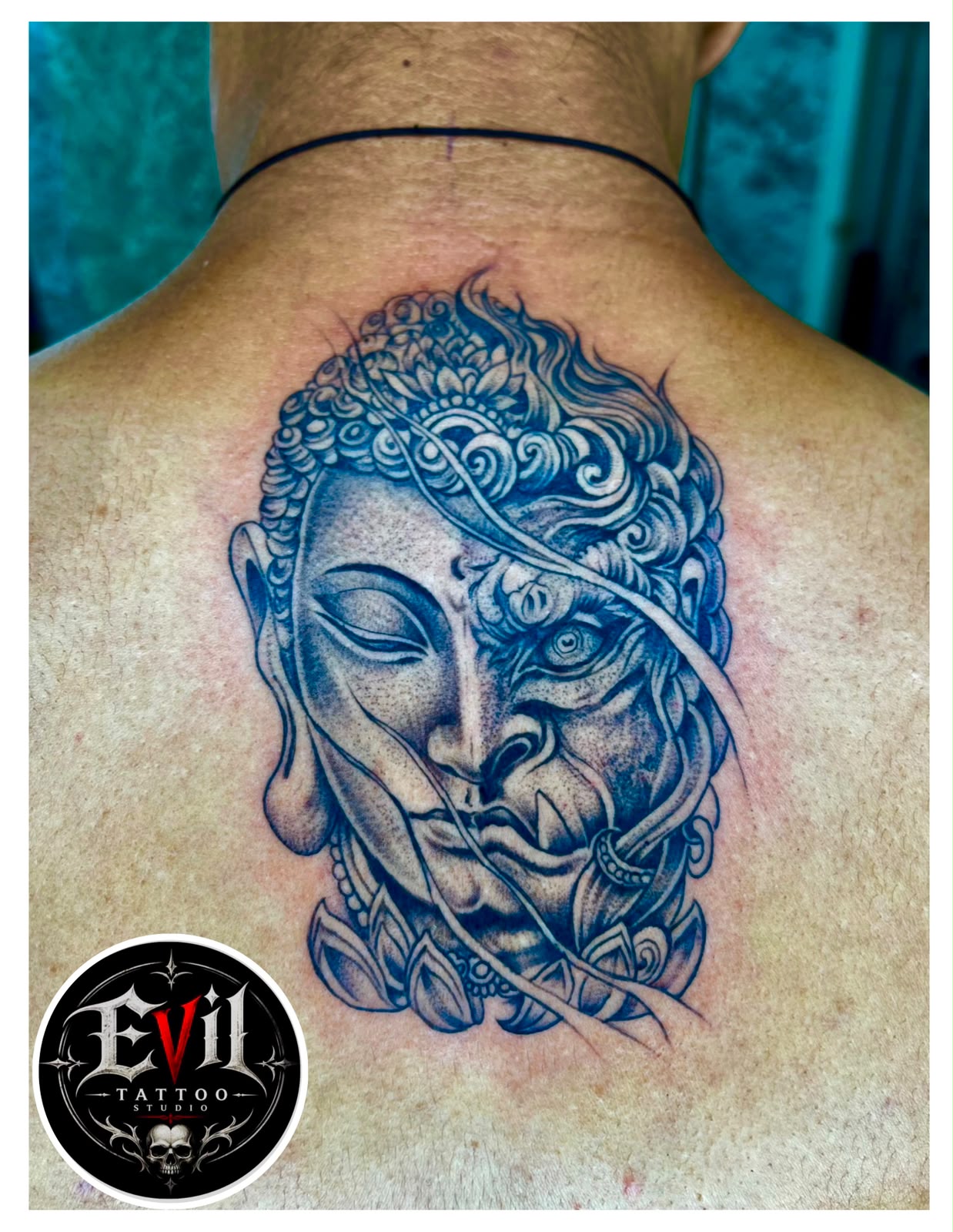 Buddha and Demon Back Tattoo