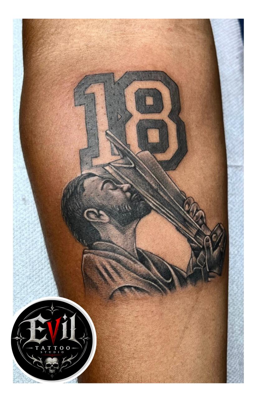 Custom Sports Number Calf Tattoo